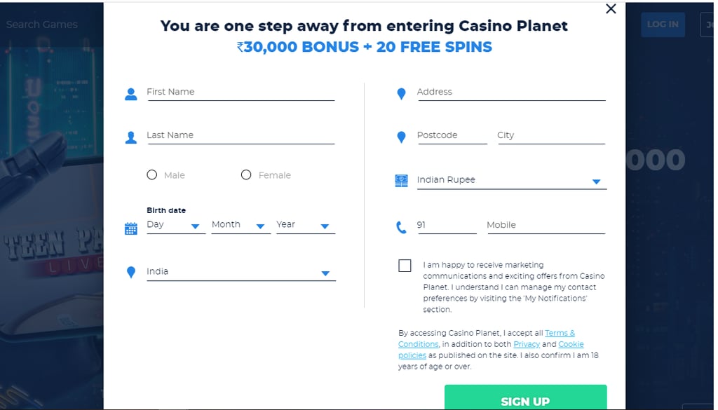 Casino Planet Registration